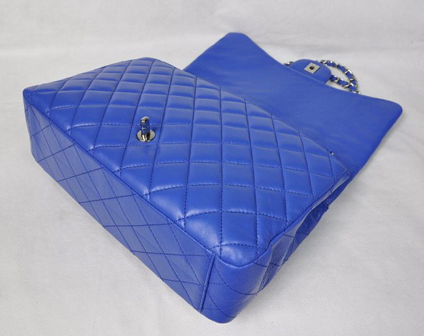 7A Replica Chanel Maxi Blue Lambskin Leather with Silver Hardware Flap Bags